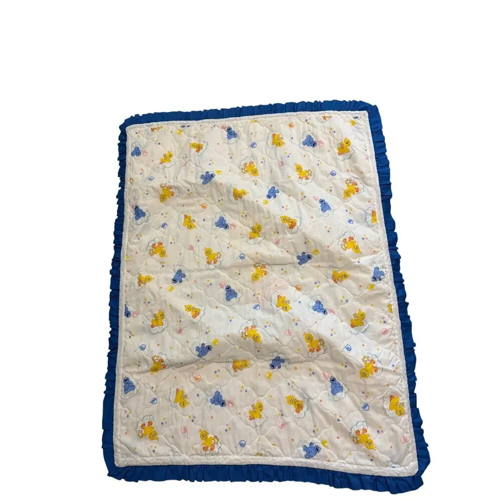 Vintage 1980s Sesame Street Big Bird Cookie Monster Handmade Baby Quilt